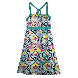 Soybu Womens Teal Pink Paisley Damask Print Strappy Active Dress Large